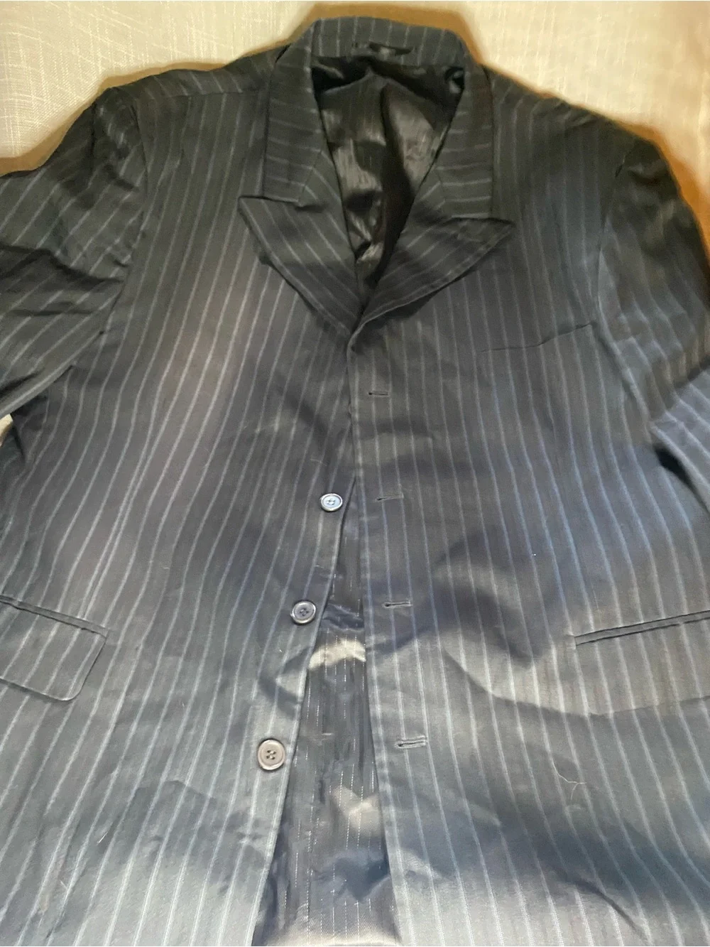 Classic Black Pinstripe Single-Breasted Suit Jacket